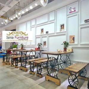  Model  Kursi  Cafe Unik Bangku Besi  Panjang  Kombinasi Jati