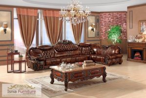 Jual Set Kursi Tamu Sofa Mewah Ukir Jati Jok Kulit