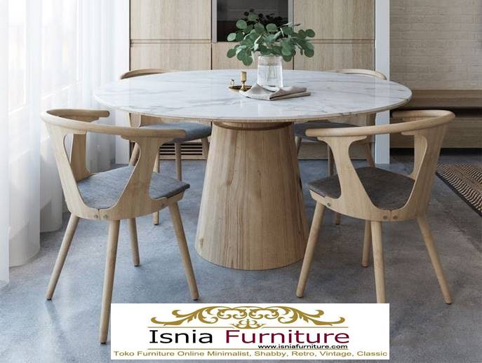 meja-marmer-bundar-desain-kaki-kayu-unik Meja Marmer Bundar Harga Murah Terlaris Berkualitas