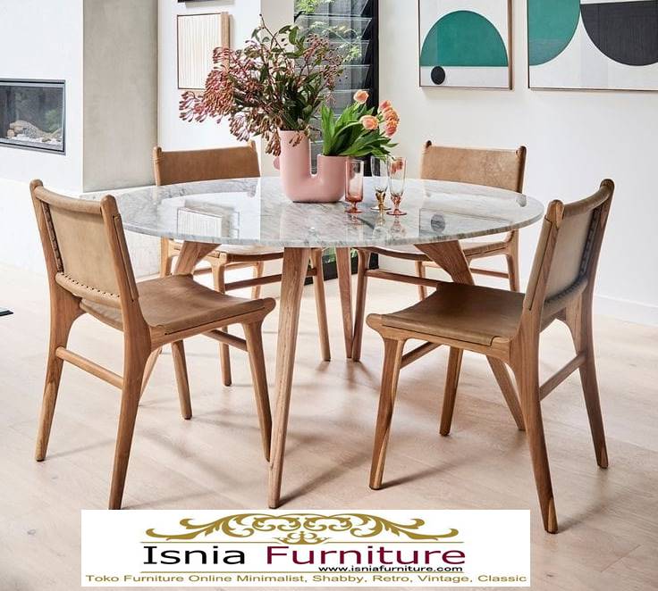 meja-marmer-bundar-desain-kaki-kayu-unik Meja Marmer Bundar Harga Murah Terlaris Berkualitas
