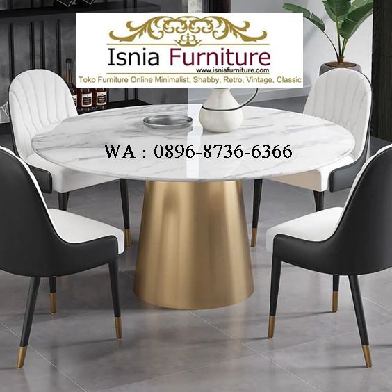 meja-makan-marmer-putih-bulat-set-4-kursi-kaki-stainless-cantik Jual Meja Makan Marmer Putih Bulat Set 4 Kursi Kaki Stainless Simple