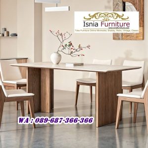 Meja Makan Marmer Kayu Jati