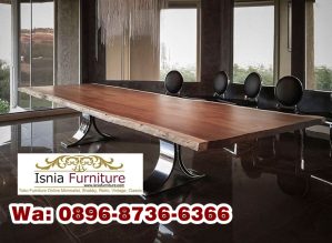 Meja Meeting Kayu Utuh Kaki Stainless