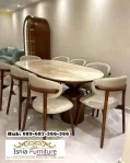 Meja Makan Marmer Kaki Kayu Jati