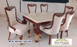 Meja Marmer Putih Kayu Jati