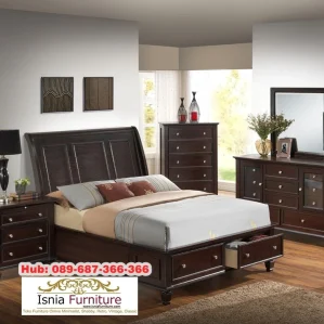 Tempat Tidur Kayu Jati Laci Finishing Coklat Salak