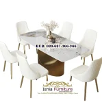 Meja Makan Marmer Bulat 6 Kursi