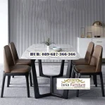 Meja Makan Marmer Industrial Kaki Besi Modern