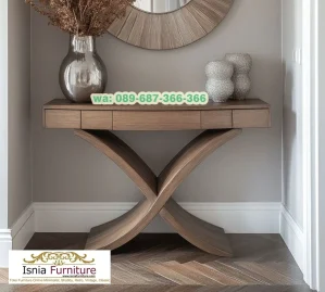 Meja Konsol Kayu Jati Laci Kaki Silang