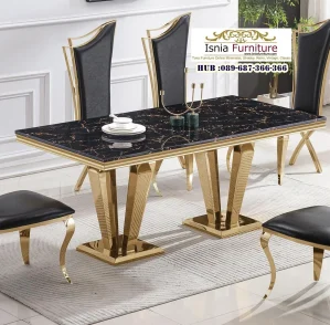 Meja Makan Marmer Kaki Besi Unik