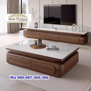 Meja Tamu Marmer Jati