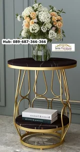 Meja Sudut Marmer Kaki Besi Unik