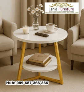 Meja Sudut Marmer Kombinasi Kayu