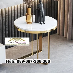 Meja Sudut Marmer Kombinasi Stainless Modern