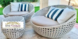 Jual Kursi Cafe Outdoor Rotan Setengah Lingkaran