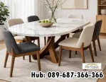 Jual Meja Makan Marmer Kaki Kayu Kokoh