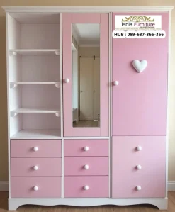 Lemari Kayu Anak Soft Pink Minimalis