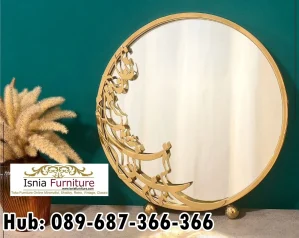 Ukiran Kaligrafi Kayu Kombinasi Cermin Bulat
