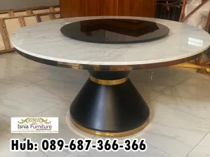 Meja Makan Marmer Bulat Dengan Putaran Kaca Mewah