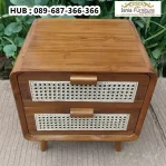 Meja Nakas Jati Retro 2 Laci Rotan