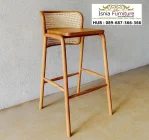 Kursi Bar Jati Aksen Rotan Scandinavian Tropis