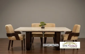 Meja Makan Marmer Mewah Jati Kaki Kualitas Premium