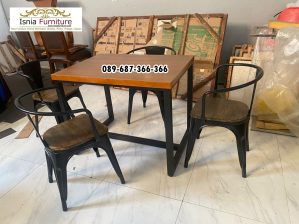 Set Meja Kursi Cafe Industrial Kayu Jati Pekalongan