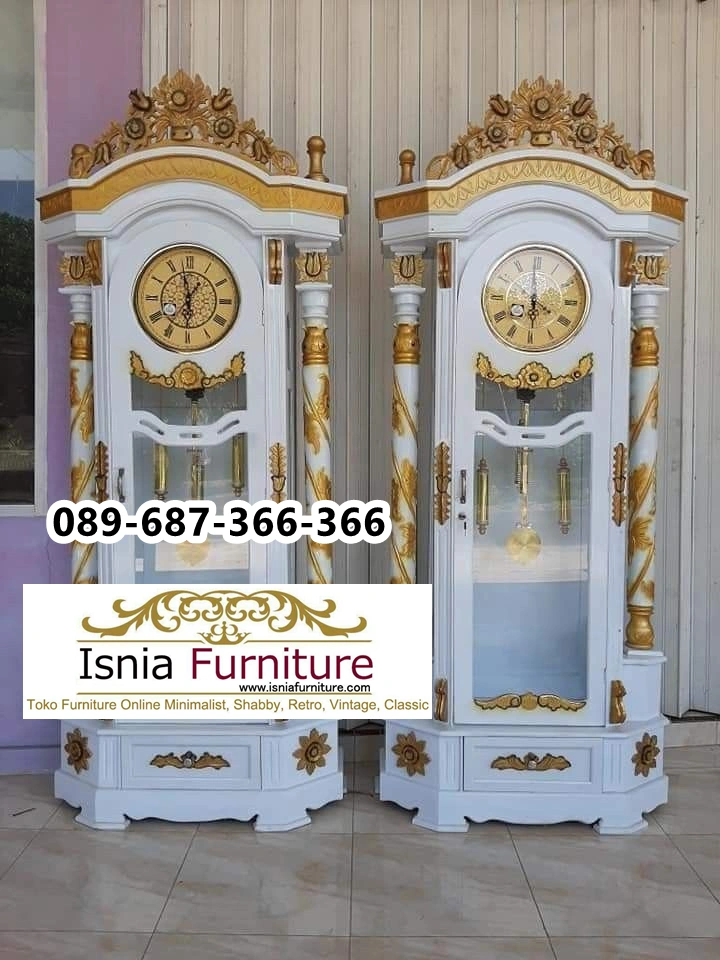 Lemari-Jam-Hias-Klasik-Putih-Gold-Ukir Lemari Jam Hias Klasik Putih Gold Ukir