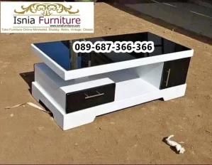 Meja TV Minimalis Putih Hitam Kaca Modern