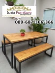 Set Meja Cafel Kayu Besi 2 Bangku Panjang