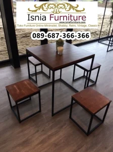 Set Meja Kursi Cafe Besi Kombinasi Jati
