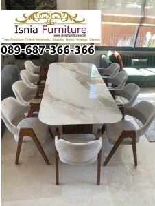 Set Meja Makan Marmer Calacatta Vienna 10 Kursi
