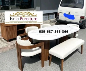 Set Meja Makan Marmer Putih Bersih