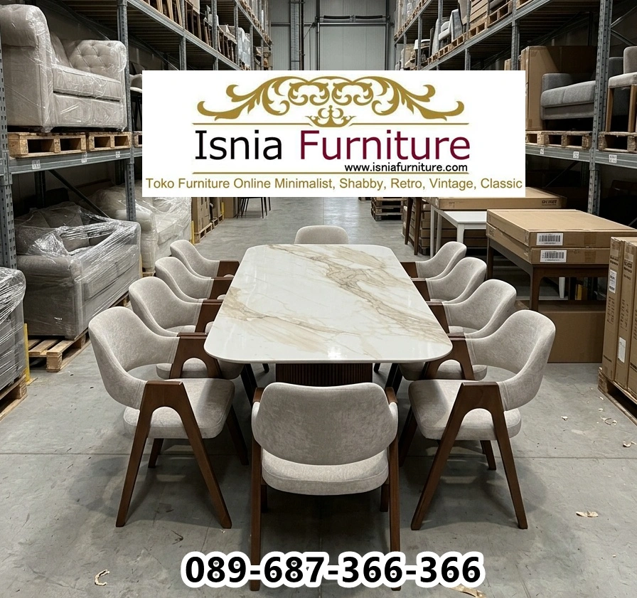 MEJA-MAKAN-MARMER-KAPASITAS-10-ORG-isnia-furniture Meja Makan Marmer Solo 10 Orang untuk Ruang Makan Modern