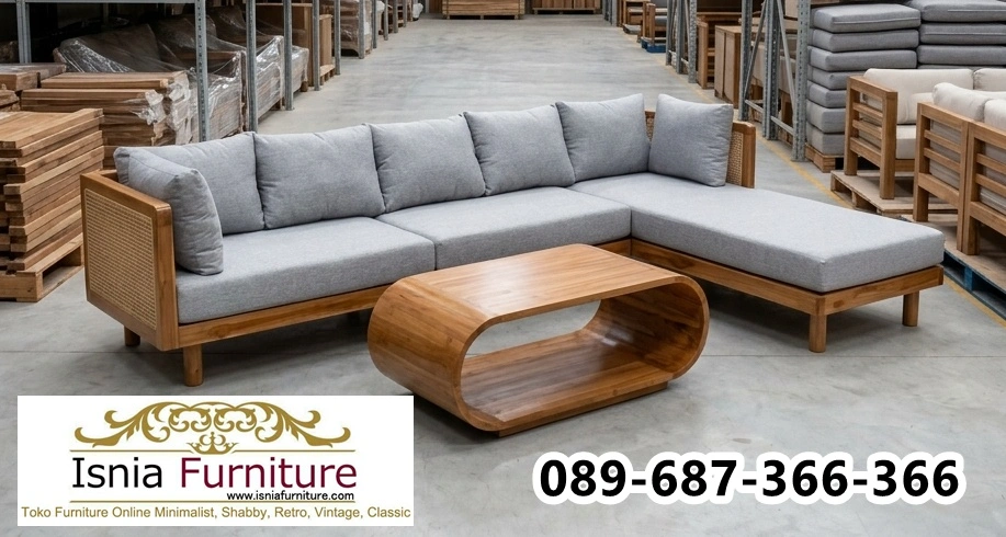 SOFA-isnia-furni Sofa Sudut Kayu Jati Rotan Rembang untuk Rumah Minimalis