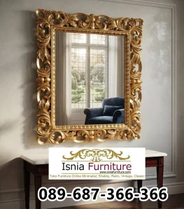 Jual Bingkai Cermin Ukiran Jambi Mewah Finishing Gold, Elegan untuk Interior Klasik
