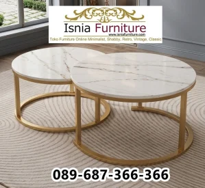 Meja Marmer Ruang Tamu Blitar Minimalis Kaki Gold, Bikin Ruangan Terlihat Mewah!