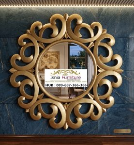 Cermin Dinding Ukir Klasik Gold Leaf Model Bunga Sunburst