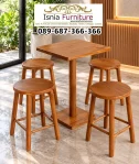 Meja Cafe Kayu Minimalis 4 Bangku Harga Murah