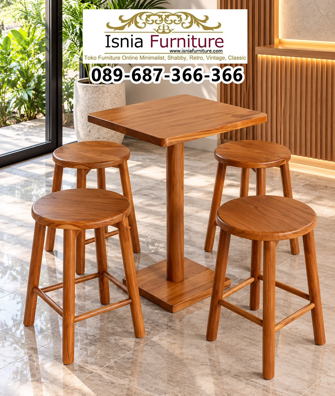 Meja-Cafe-Kayu-Minimalis-4-Bangku Meja Cafe Kayu Minimalis 4 Bangku Harga Murah