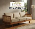 Sofa 3 Dudukan Rangka Kayu Kombinas Rotan