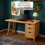 Meja Belajar Minimalis Kayu Natural dengan 4 Laci Samping